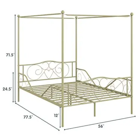 Giantex-4-Post-Metal-Canopy-Bed-Frame-with-Headboard-and-Footboard-Classic-Vintage-Full-Size-Metal-Bed-Frame-Heavy-Duty-Platform-Mattress-Foundation-No-Box-Spring-Needed-Easy-Assembly-Gold-0-4