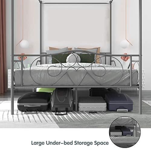 Giantex 4 Post Metal Canopy Bed Frame With Headboard And Footboard Classic Vintage Full Size Metal Bed Frame Heavy Duty Platform Mattress Foundation No Box Spring Needed Easy Assembly Pewter 0 3