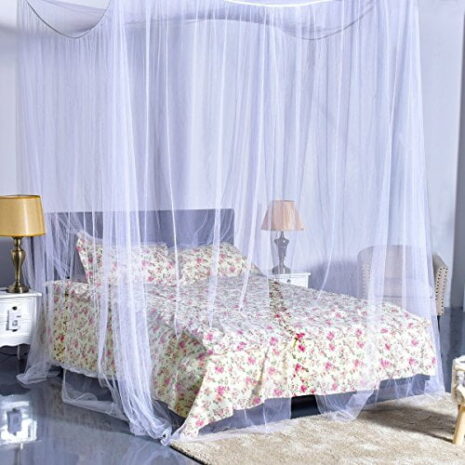 Goplus-Mosquito-Net-4-Corner-Post-Bed-Canopy-Quick-and-Easy-Installation-for-King-Size-Beds-Large-Queen-Size-Bed-Curtain-White-0-0