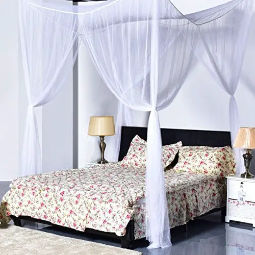 Goplus Mosquito Net 4 Corner Post Bed Canopy Quick And Easy Installation For King Size Beds Large Queen Size Bed Curtain White 0
