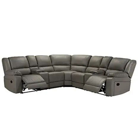HOMMOO-Recliner-Sofa-Set-PU-Leather-Sofa-and-Couch-Corner-Sectional-Sofa-with-Cup-Holder-Manual-Reclining-Chair-Power-Motion-Sofa-for-Living-Room-PU-Grey-0-0