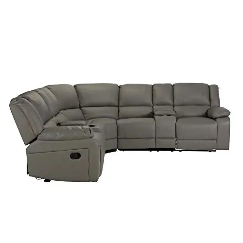 Hommoo Recliner Sofa Set Pu Leather Sofa And Couch Corner Sectional Sofa With Cup Holder Manual Reclining Chair Power Motion Sofa For Living Room Pu Grey 0 1