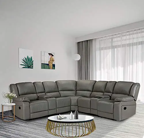 Hommoo Recliner Sofa Set Pu Leather Sofa And Couch Corner Sectional Sofa With Cup Holder Manual Reclining Chair Power Motion Sofa For Living Room Pu Grey 0