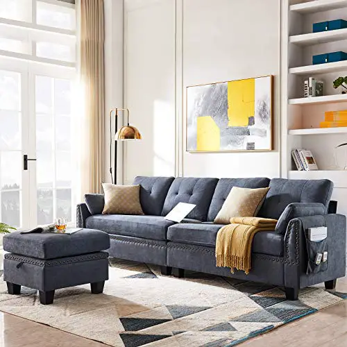 Honbay Reversible Sectional Sofa Couch For Living Room L Shape Sofa Couch 4 Seat Sofas Sectional For Apartment Bluish Grey 0 0