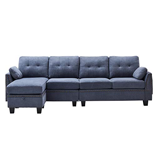 Honbay Reversible Sectional Sofa Couch For Living Room L Shape Sofa Couch 4 Seat Sofas Sectional For Apartment Bluish Grey 0 1