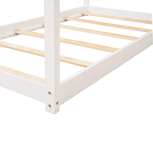House Bed Twin Size Kids Bed Frame With Roof No Box Spring Needed White No Trundle 0 3