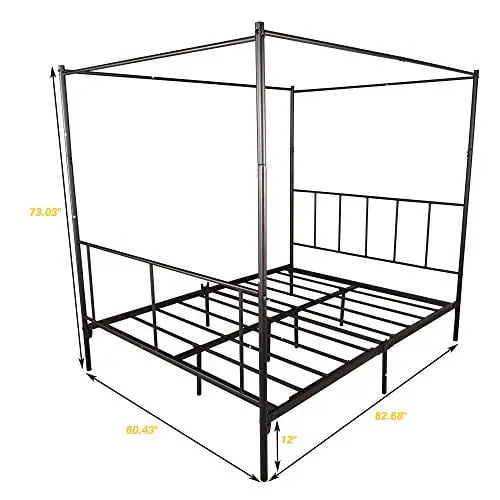 Jurmerry Canopy Bed Frame Metal Platform Mattress Foundation Box Spring Replacement Easy Assemblequeen Black 0 3