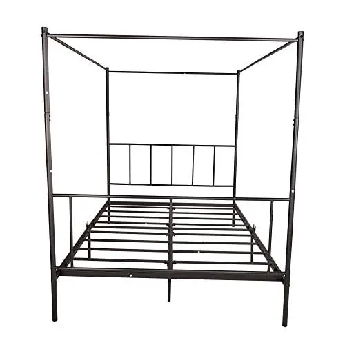 Jurmerry Canopy Bed Frame Metal Platform Mattress Foundation Box Spring Replacement Easy Assemblequeen Black 0 4