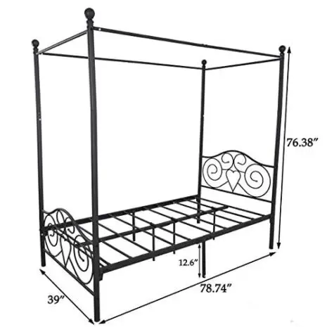 JURMERRY-Metal-Canopy-Bed-Frame-Platform-with-Vintage-Headboard-and-Footboard-Sturdy-Metal-Frame-Premium-Steel-Slat-Support-Black-Twin-0-1