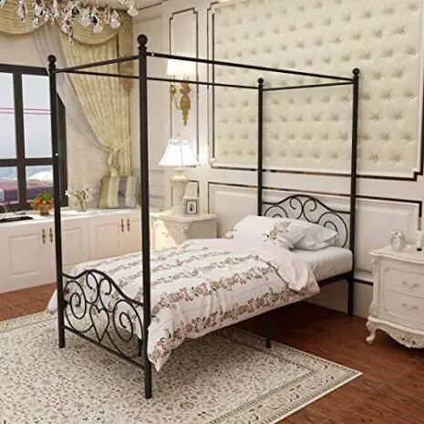 JURMERRY-Metal-Canopy-Bed-Frame-Platform-with-Vintage-Headboard-and-Footboard-Sturdy-Metal-Frame-Premium-Steel-Slat-Support-Black-Twin-0