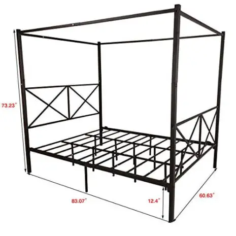 JURMERRY-Metal-Canopy-Bed-Frame-with-Ornate-European-Style-Headboard-Footboard-Sturdy-Black-Steel-Holds-660lbs-Perfectly-Fits-Your-Mattress-Easy-DIY-Assembly-All-Parts-IncludedBlack-Queen-0-0