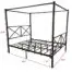 JURMERRY-Metal-Canopy-Bed-Frame-with-Ornate-European-Style-Headboard-Footboard-Sturdy-Black-Steel-Holds-660lbs-Perfectly-Fits-Your-Mattress-Easy-DIY-Assembly-All-Parts-IncludedBlack-Queen-0-0