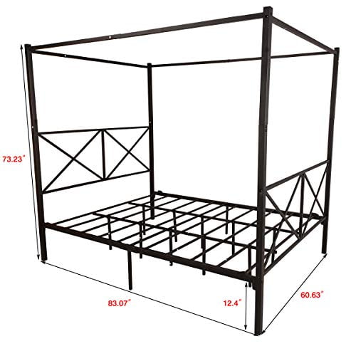 Jurmerry Metal Canopy Bed Frame With Ornate European Style Headboard Footboard Sturdy Black Steel Holds 660Lbs Perfectly Fits Your Mattress Easy Diy Assembly All Parts Includedblack Queen 0 0