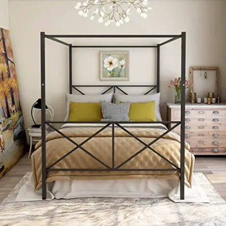 JURMERRY-Metal-Canopy-Bed-Frame-with-Ornate-European-Style-Headboard-Footboard-Sturdy-Black-Steel-Holds-660lbs-Perfectly-Fits-Your-Mattress-Easy-DIY-Assembly-All-Parts-IncludedBlack-Queen-0-1