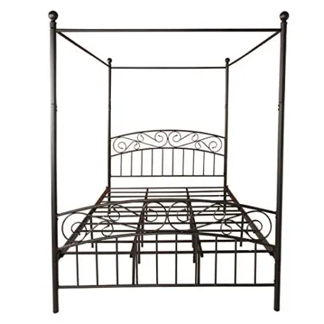JURMERRY-Metal-Canopy-Bed-Frame-with-Ornate-European-Style-Headboard-Footboard-Sturdy-Steel-Easy-DIY-Assembly-Queen-Black-0-1