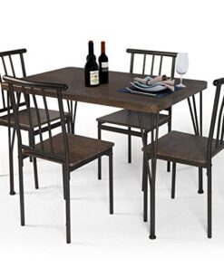 Lazzo 5 Piece Dining Table Set Wooden Kitchen Table Set With Metal Frame Rectangular Dining Room Table And 4 Chairs Set For Breakfast Nookhome Dinette Kitchen Studio Brown 0