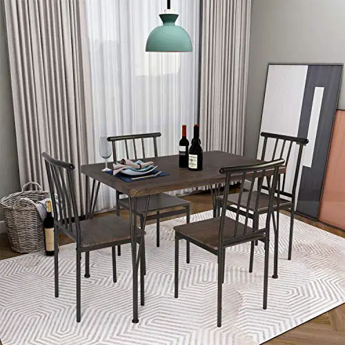 Lazzo 5 Piece Dining Table Set Wooden Kitchen Table Set With Metal Frame Rectangular Dining Room Table And 4 Chairs Set For Breakfast Nookhome Dinette Kitchen Studio Brown 0 3