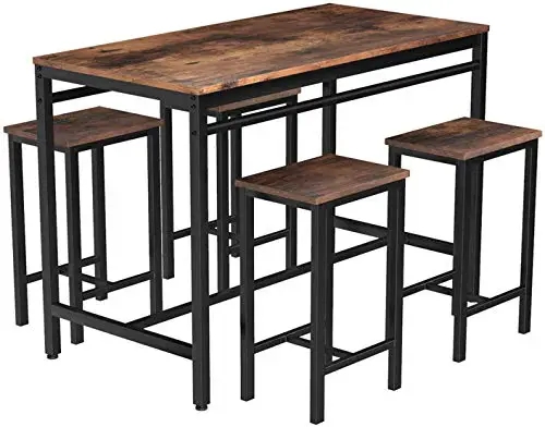 MIERES Dining Table Set for 4 Metal Legs Stools Kitchen Counter w/Adjustable Feet, Breakfast Nook Wood Tabletop of 47x…