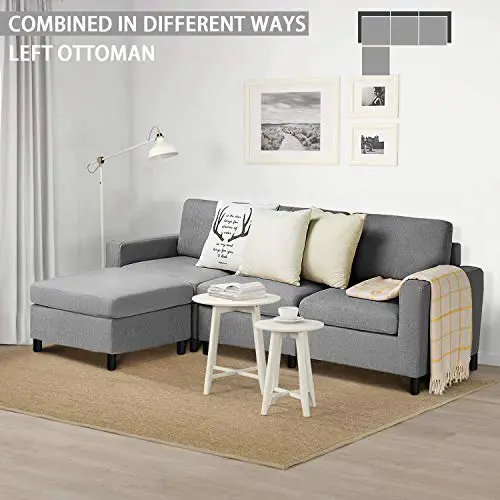 Pukami Convertible Sectional Tiny Sofa Couch For Living Room Reversible Chaise With Modern Linen Fabric L Shaped 3 Seat Sofa Couch With Ottoman For Small Space Apartmentdormjuvenile Light Gray 0 1
