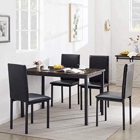 Recaceik-5-Piece-Kitchen-Table-Faux-Marble-Dining-Set-for-4-with-Chairs-for-Small-Spaces-Living-Room-Home-Furniture-Black-0-0