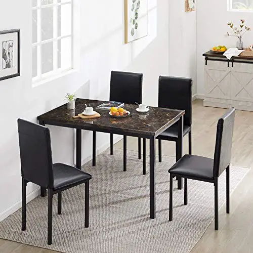 Recaceik 5 Piece Kitchen Table Faux Marble Dining Set For 4 With Chairs For Small Spaces Living Room Home Furniture Black 0 1