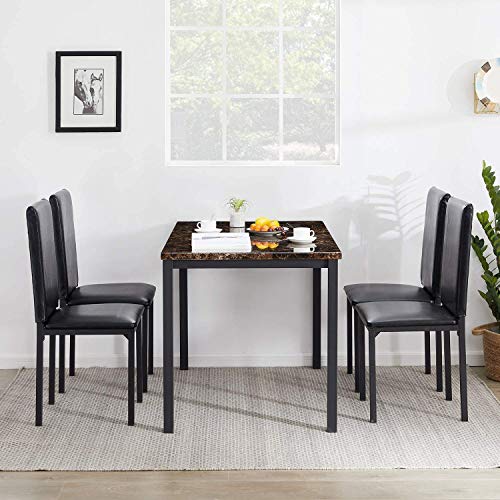 Recaceik 5 Piece Kitchen Table Faux Marble Dining Set For 4 With Chairs For Small Spaces Living Room Home Furniture Black 0 2
