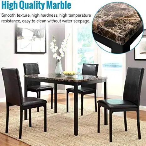 Recaceik-5-Piece-Kitchen-Table-Faux-Marble-Dining-Set-for-4-with-Chairs-for-Small-Spaces-Living-Room-Home-Furniture-Black-0-3