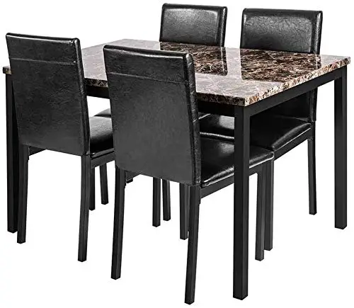 Recaceik 5 Piece Kitchen Table Faux Marble Dining Set For 4 With Chairs For Small Spaces Living Room Home Furniture Black 0