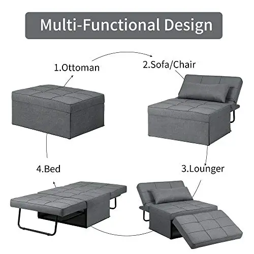Saemoza Sofa Bed 4 In 1 Multi Function Folding Ottoman Sleeper Bed Modern Convertible Chair Adjustable Backrest Sleeper Couch Bed For Living Roomsmall Apartment Light Gary 0 0