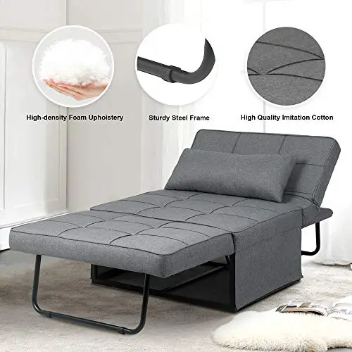 Saemoza Sofa Bed 4 In 1 Multi Function Folding Ottoman Sleeper Bed Modern Convertible Chair Adjustable Backrest Sleeper Couch Bed For Living Roomsmall Apartment Light Gary 0 4