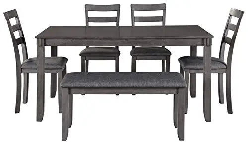 Signature Design By Ashley Bridson Dining Room Table And Chairs With Bench Set Of 6 Gray 0 1