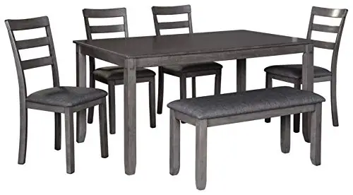 Signature Design by Ashley Bridson Dining Room Table and Chairs with Bench (Set of 6), Gray
