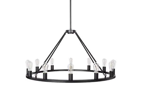 Black Wagon Wheel Chandelier – Modern Farmhouse Round Rustic Kitchen Lighting – Large Chandeliers for High Ceilings – 38…
