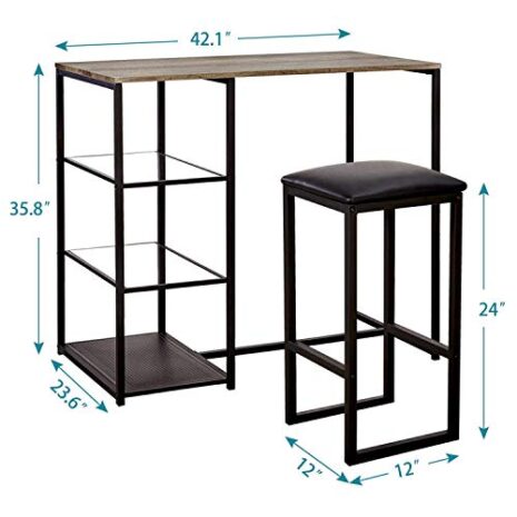 VECELO-3-Piece-Dining-Set-Counter-Height-Kitchen-Table-with-2-PU-Padded-Chairs-Space-Saving-Storage-Shelves-Black-0-3