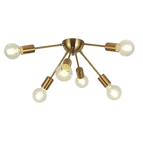 VINLUZ 6-Light Sputnik Chandelier Brass Mid Century Modern Ceiling Light Retro Chandelier Lighting for Kitchen Dining…