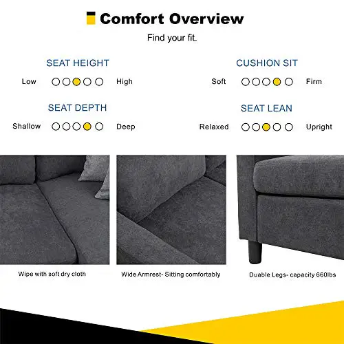 Walsunny Convertible Sectional Sofa Couch With Reversible Chaise L Shaped Couch With Modern Linen Fabric For Small Space Dark Grey 0 1