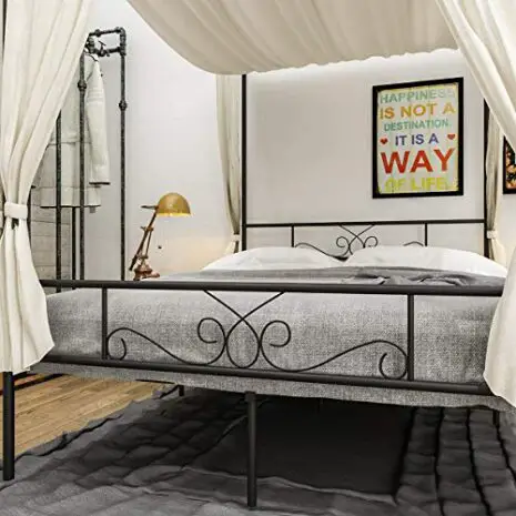 WeeHom-Full-Size-Canopy-Bed-Frame-Metal-Platform-Bed-4-Posters-Sturdy-Steel-Mattress-Foundation-with-Headboard-and-Footboard-European-Style-No-Box-Spring-NeededBlack-0-2