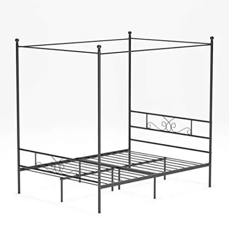WeeHom-Full-Size-Canopy-Bed-Frame-Metal-Platform-Bed-4-Posters-Sturdy-Steel-Mattress-Foundation-with-Headboard-and-Footboard-European-Style-No-Box-Spring-NeededBlack-0-3