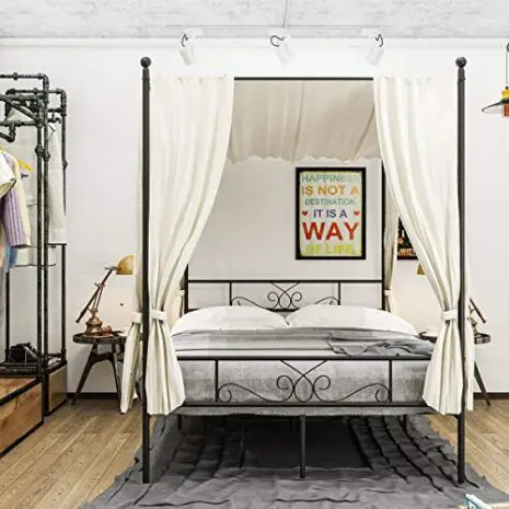 WeeHom-Full-Size-Canopy-Bed-Frame-Metal-Platform-Bed-4-Posters-Sturdy-Steel-Mattress-Foundation-with-Headboard-and-Footboard-European-Style-No-Box-Spring-NeededBlack-0
