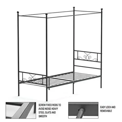 WeeHom-Full-Size-Canopy-Bed-Frame-Metal-Platform-Bed-4-Posters-Sturdy-Steel-Mattress-Foundation-with-Headboard-and-Footboard-European-Style-No-Box-Spring-NeededBlack-0-5