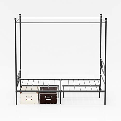 Weehom Metal Framed Canopy Four Poster Platform Bed Frame With Bed Storage Platform Bed No Box Spring Needed Black Full 0 0