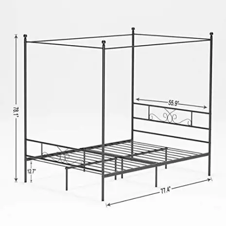 WeeHom-Metal-Framed-Canopy-Four-Poster-Platform-Bed-Frame-with-Bed-Storage-Platform-Bed-No-Box-Spring-Needed-Black-Full-0-2