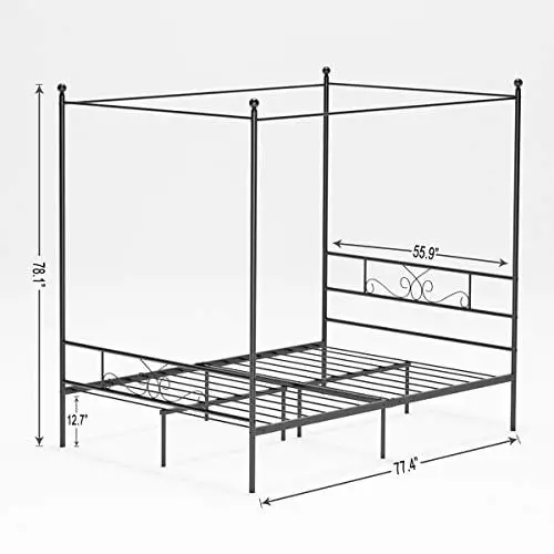 Weehom Metal Framed Canopy Four Poster Platform Bed Frame With Bed Storage Platform Bed No Box Spring Needed Black Full 0 2