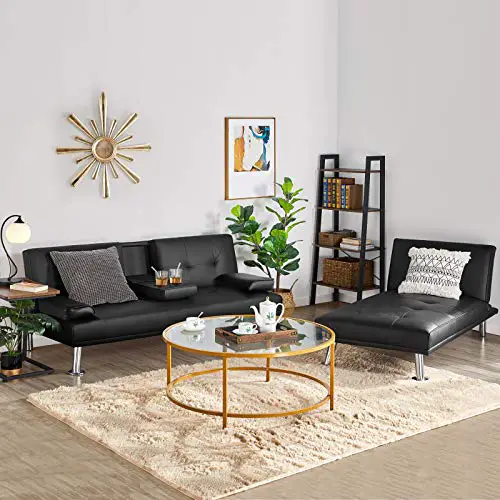 Yaheetech Faux Leather Sectional Sofa Couch Sectional Living Room Furniture Set Convertible Futon Sofa Beds With Chaise Lounge Black 0 3