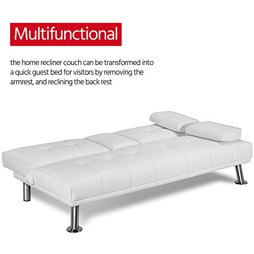 Yaheetech Futon Sofa Bed Sleeper Sofa Modern Faux Leather Futon Convertible Sofa With Armrest Home Recliner Couch Home Furniture White 0 2