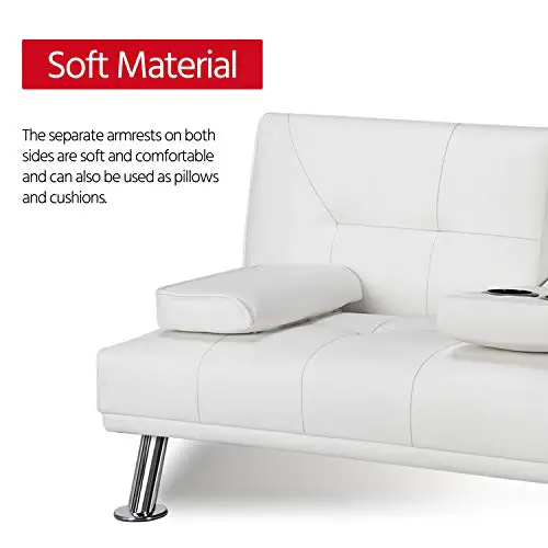 Yaheetech Futon Sofa Bed Sleeper Sofa Modern Faux Leather Futon Convertible Sofa With Armrest Home Recliner Couch Home Furniture White 0 3