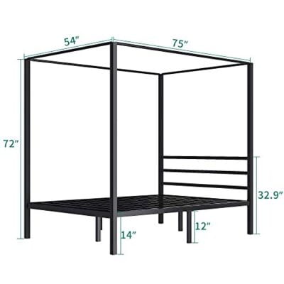 Yitahome Metal Four Posters Canopy Bed Frame 14 Inch Platform With Built In Headboard Strong Metal Slat Mattress Support No Box Spring Needed Black Full Size 0 3