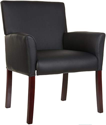 Amazon Basics Classic Reception Office Chair with Mahogany Wood Finish Legs – Black