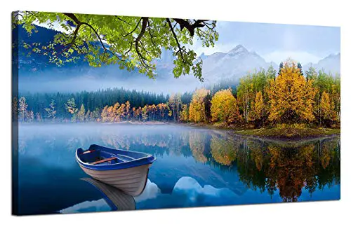 Arjun Lake Canvas Wall Art Prints Blue Sky Natural Landscape Painting Panoramic Mountain Picture Artwork Autumn Framed…