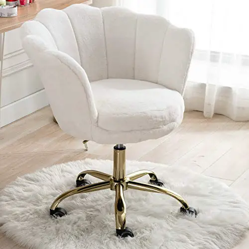 CIMOTA White Desk Chair Fluffy Task Vanity Chair Home Office Chair Adjustable Rolling Swivel Chair with Wheels for Teens…